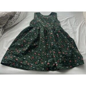 Laura Ashley Girl’s Dress 8Y Green Floral Corduroy Cottagecore Prairie Fields